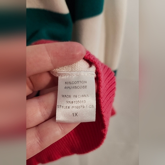 Andree By Unit Womens Teal Pink Striped Sweater Size 1X Coastal Prep Nautical - Picture 5 of 8